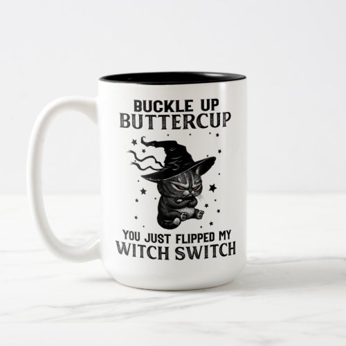 Cat Buckle Up Buttercup Funny Halloween Cat Lovers Two_Tone Coffee Mug