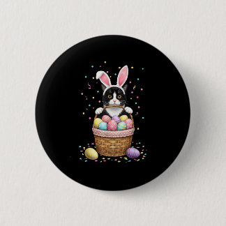 Cat Bunny Ears Eggs Meowy Easter Rabbit Lover Men Button