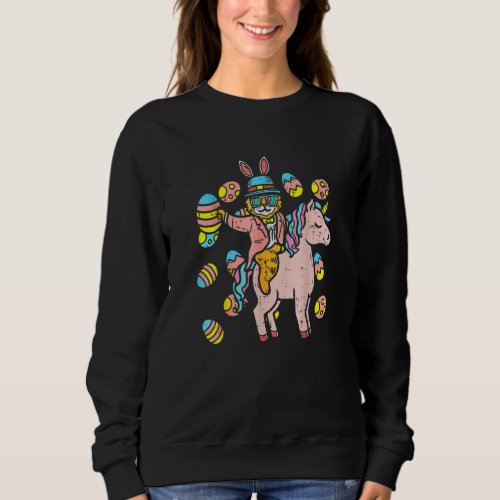 Cat Bunny Ears Eggs Riding Unicorn Easter Day Kids Sweatshirt