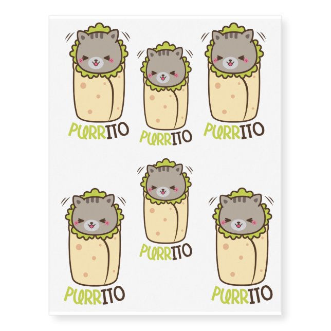 Cat Burrito Purrito Temporary Tattoos (Front)