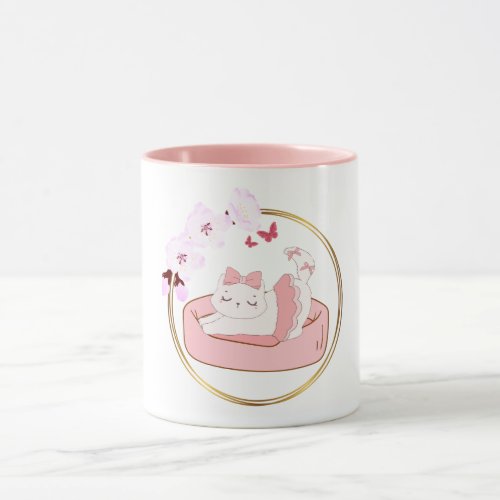 Cat buterfly pink coffee mug for girls and ladies 