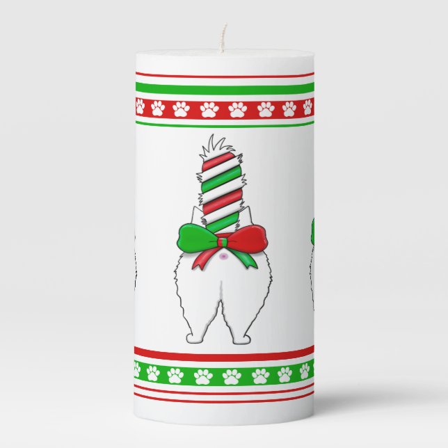 Cat Butt 2 Christmas Green Pillar Candle (Front)