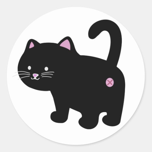 cat butt black classic round sticker