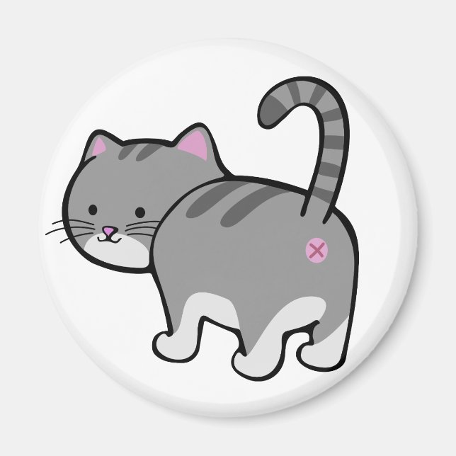 cat butt grey tabby magnet (Front)