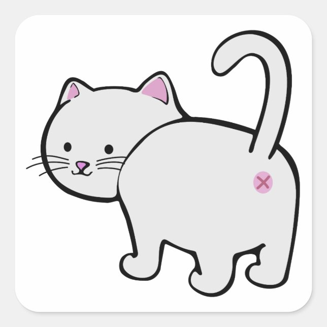 Cat Butt White Square Sticker (Front)