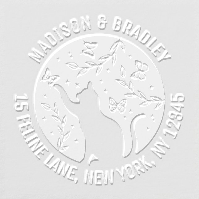 Cat Butterflies Personalized Return Address Embosser (Design)