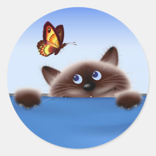 Cat & Butterfly Classic Round Sticker