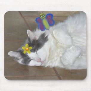 Cat butterfly flower Mousepad
