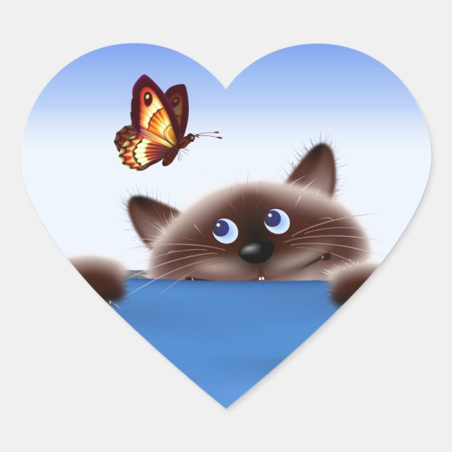 Cat & Butterfly Heart Sticker (Front)