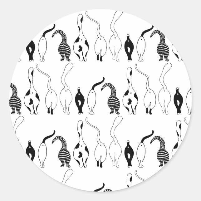 Cat Butts Pattern Classic Round Sticker (Front)