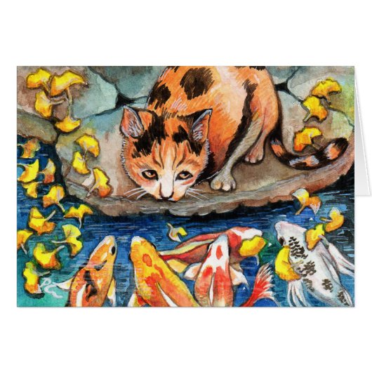 Cat by Koi Pond Cards (Front Horizontal)