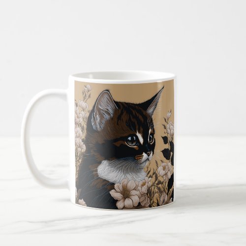 Cat by style Ebru design brown colored Coffee Mug
