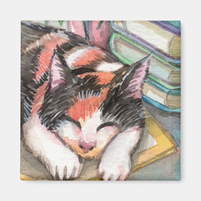 Cat by the Books Magnet (Front)