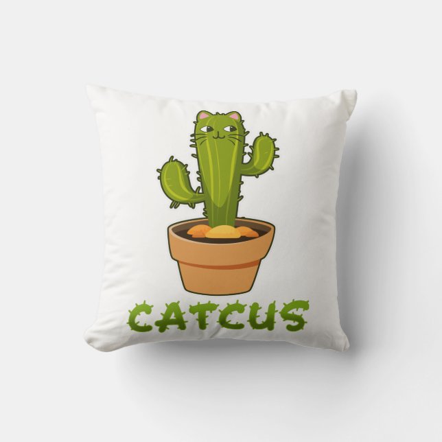 Cat Cactus Pet Plant Throw Pillow (Front)