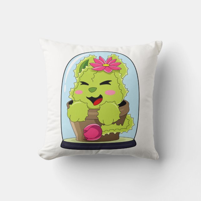Cat Cactus Throw Pillow (Front)