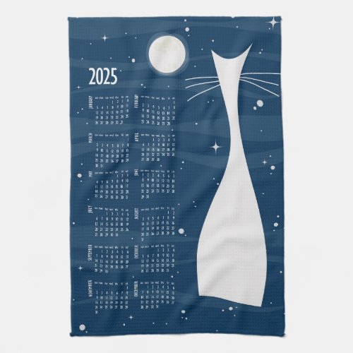 cat calendar 2025 _ ollie cat and a starry sky kitchen towel
