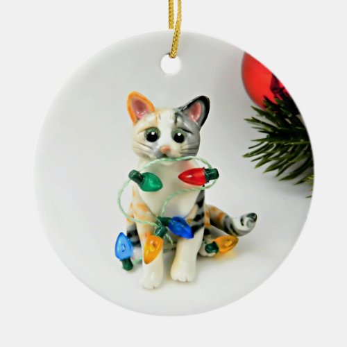  Cat Calico Tabby Holiday Ceramic Ornament