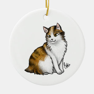 Cat Calico Tail-less Ceramic Ornament