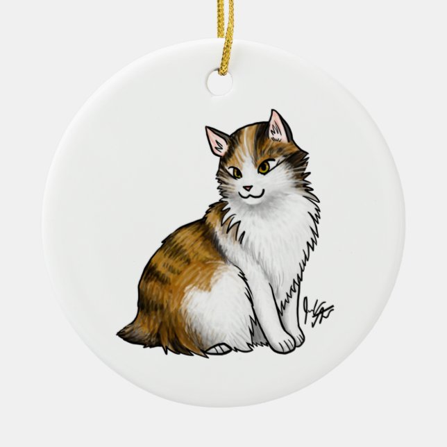 Cat Calico Tail-less Ceramic Ornament (Front)