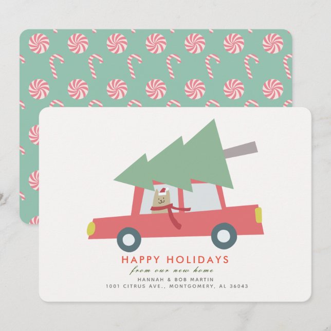 Cat Car Christmas Tree Holiday Moving Announcement (Front/Back)