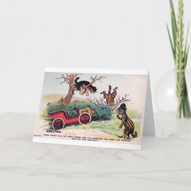 Cat Car Crash, Louis Wain Card (Front)