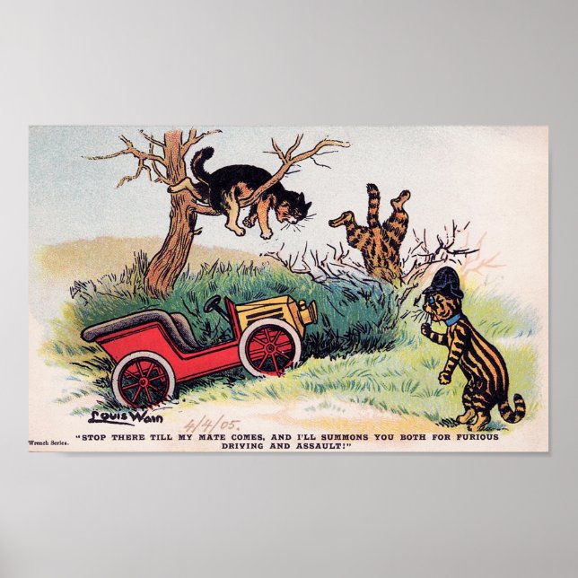 Cat Car Crash, Louis Wain Poster (Front)