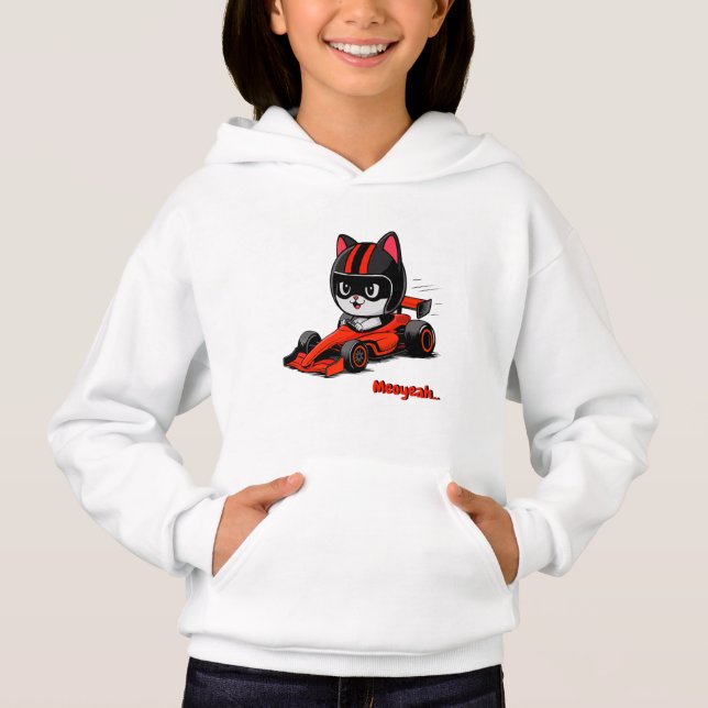 Cat car racing toddler t-shirt hoodie (Front)