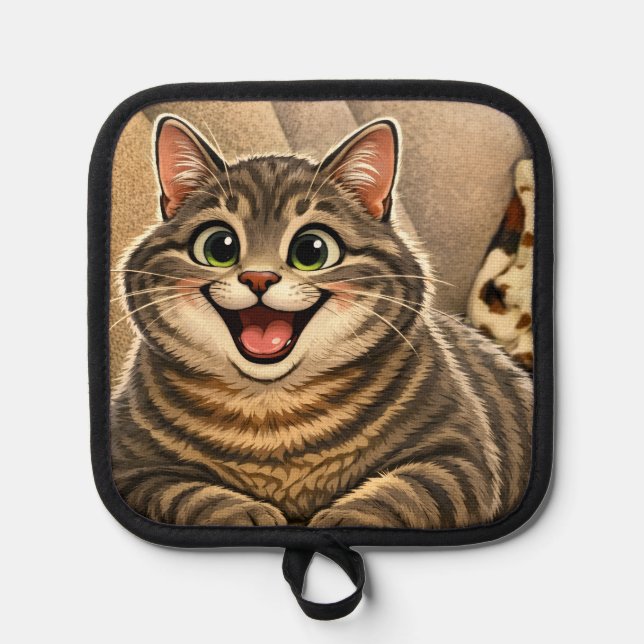 Cat caricature pot holder (Front)