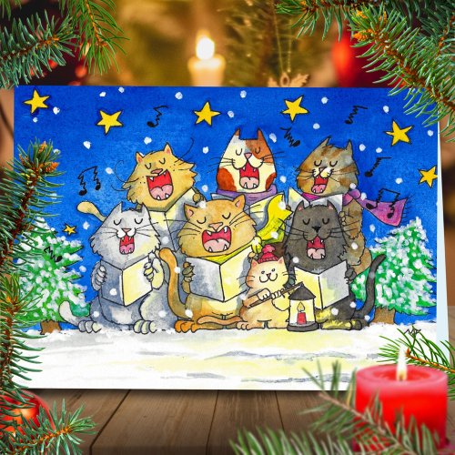 Cat Carol Singers greeting card by Nicole Janes