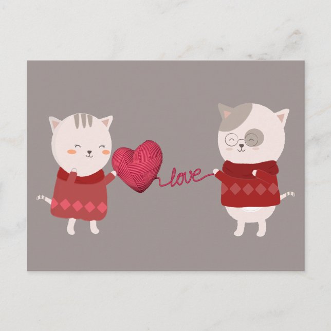 Cat Cartoon Couple  Postcard (Front)