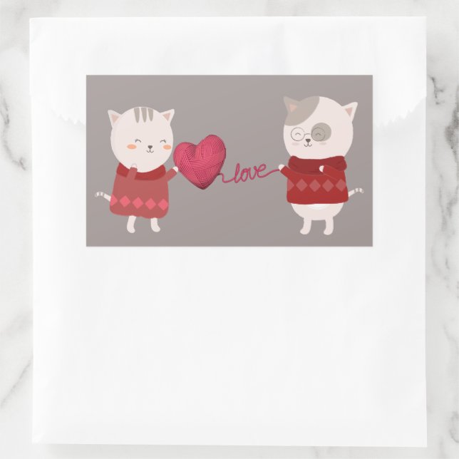 Cat Cartoon Couple  Rectangular Sticker (Bag)