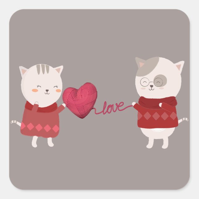 Cat Cartoon Couple  Square Sticker (Front)