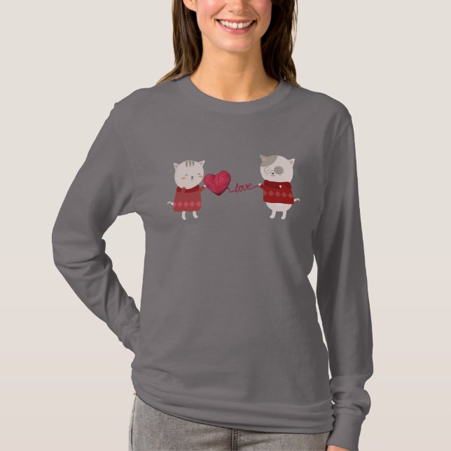 Cat Cartoon Couple  T-Shirt (Front)