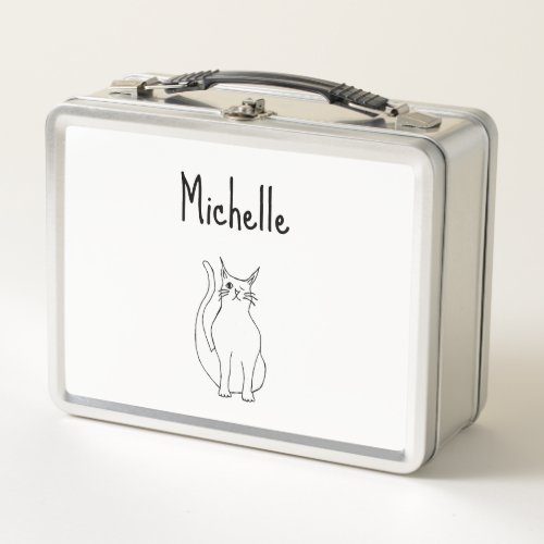 Cat Cartoon Cute Winking Kitty Black White   Metal Lunch Box