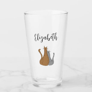 Cat Cartoon Drawing Tabby Kitties Elegant Script Glass