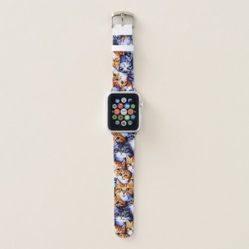 Cat cartoon faces collage print pattern kittens apple watch band
