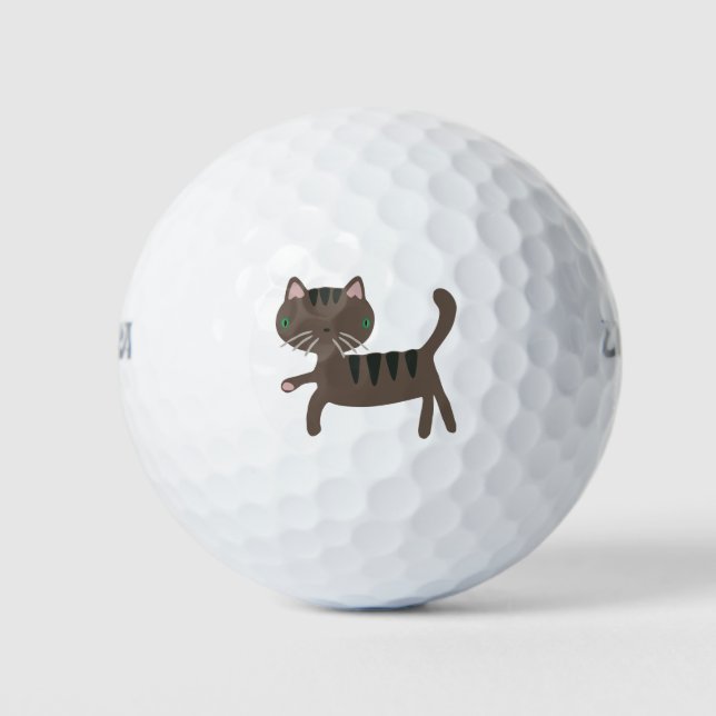 Cat Cartoon Funny Brown Stripes Mammals Pet Golf Balls (Front)