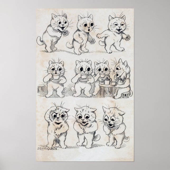 Cat Cartoon, Louis Wain Poster (Front)