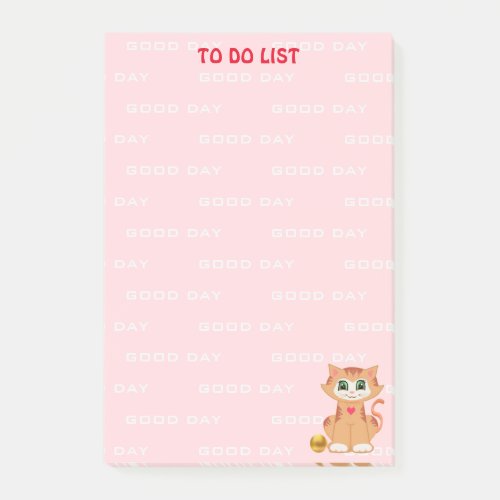 Cat Cartoon on Pink To Do List Post_it Notes