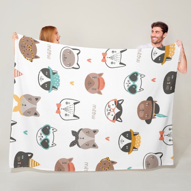 Cat Cartoon Pattern  Fleece Blanket (In Situ)
