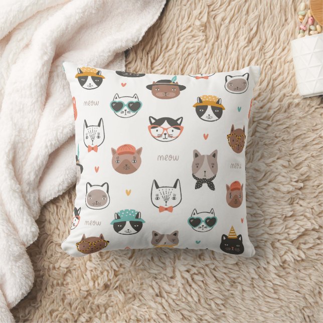 Cat Cartoon Pattern   Throw Pillow (Blanket)