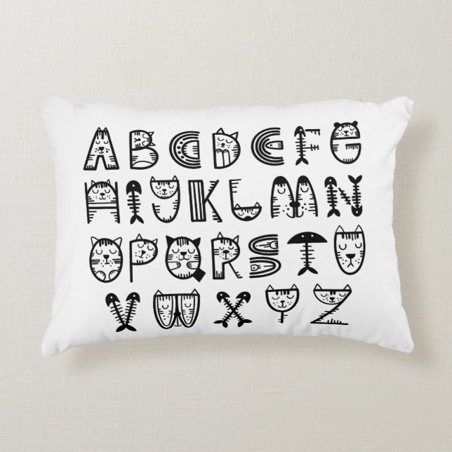 Cat Cartoon Print Alphabets Accent Pillow (Front)