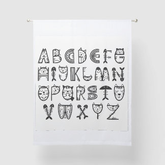 Cat Cartoon Print Alphabets Sheer Curtains