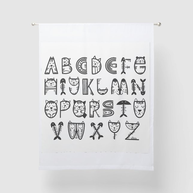 Cat Cartoon Print Alphabets Sheer Curtains (Front)