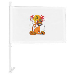 Cat Carved Pumpkin Horror Head Halloween Owner Lov Car Flag
