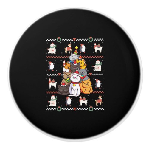Cat _ Cat Tree Christmas Ceramic Knob