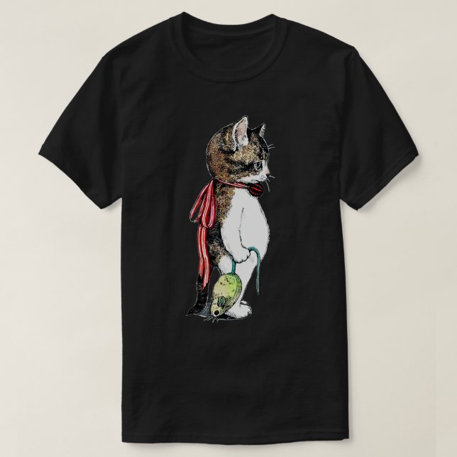 cat catch mouse funny lover kitten lover cat  T-Shirt (Design Front)