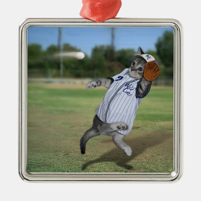 Cat Catcher in the Outfield! Metal Ornament (Front)
