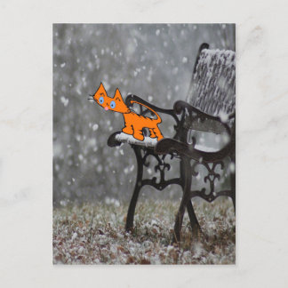 Cat Catches Snow Flakes O His Tong Postcard