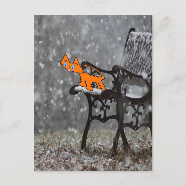 Cat Catches Snow Flakes O His Tong Postcard (Front)